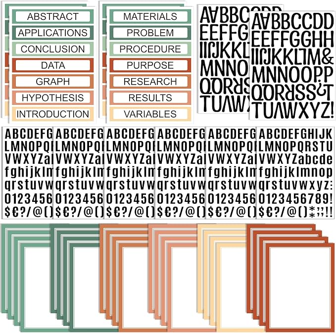 PerKoop 36 Sheets Science Fair Board Poster Boards Supplies 24 Self Adhesive Presentation Subtitles 4 Science Fair Project Titles 8 Personalized Letter Sticker for Classroom(Boho Color)