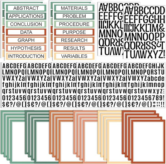 PerKoop 36 Sheets Science Fair Board Poster Boards Supplies 24 Self Adhesive Presentation Subtitles 4 Science Fair Project Titles 8 Personalized Letter Sticker for Classroom(Boho Color)