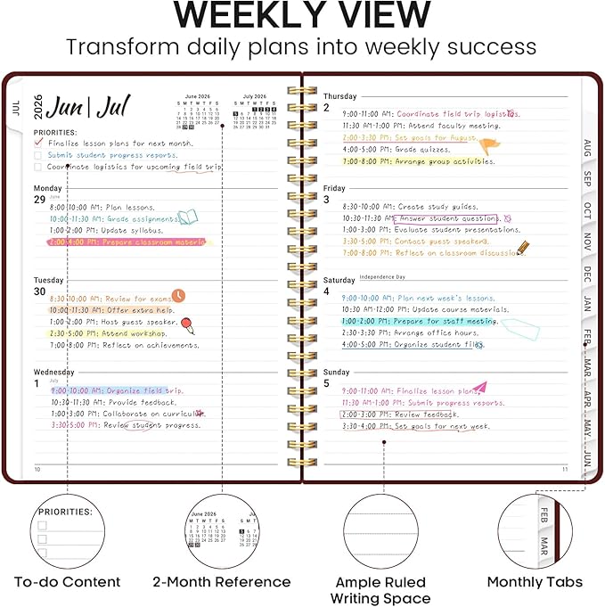 8.5" x 11" Academic Planner 2026-2027, Weekly & Monthly Calendar Planner Book, July 2026 – June 2027, Large Hardcover Organizer with Tabs, Perfect for Teachers, Students, Women & Men – A4, Burgundy