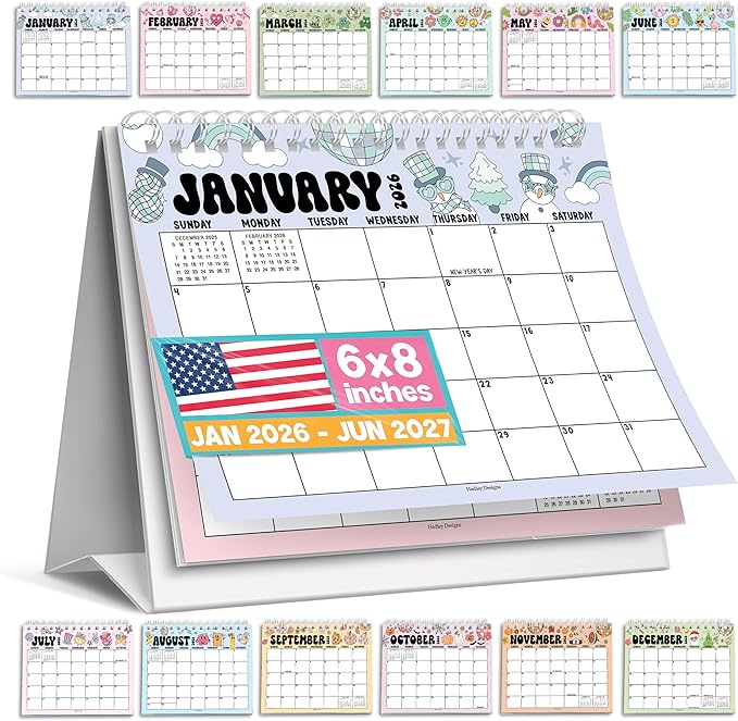 Small Desk Calendar 2026-18-Month 2026 Desk Calendar Small for Home, Office & Classroom, Standing Flip Desks Calendars 2026-2027, Teacher Appreciation Gifts, Graduation Gifts