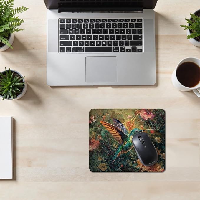 Vintage Floral Hummingbird Mouse Pad, Hummingbird Gifts for Women, William Morris Inspired Cottagecore Flower Humming Bird Mouse Pad for Home Office Computer Gaming Desk Essentials, 9.5x7.9 Inch