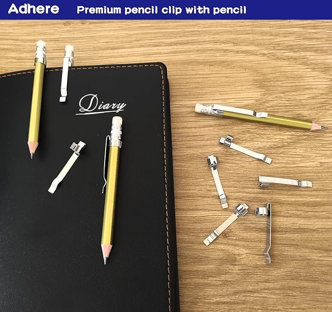 Adhere 12pcs Golf Pencils with eraser Hexagon gold with clips Graphite 2B for Golf Event Scoring,Wedding,Company Meetings,Pew, Pocket(z-Gold pencil+ pencil clip)