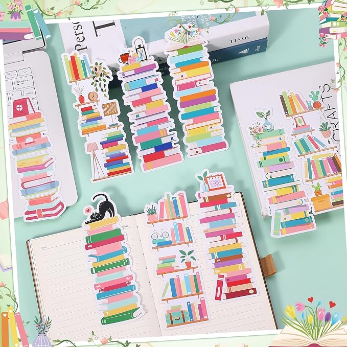 150 Pieces Book Tracker Bookmarks Bulk Bookshelf Design Double-Sided Reading Page Markers Bookmarks for Book Lovers Reading Women Students School Supplies