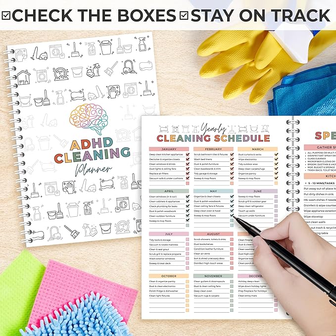 ADHD Cleaning Planner, ADHD Cleaning and Organizing Planner for Adults Women, House Clean Schedule and Checklist, Daily Weekly Monthly Chore Chart Notebook Calendar 5.8 x 8.3"