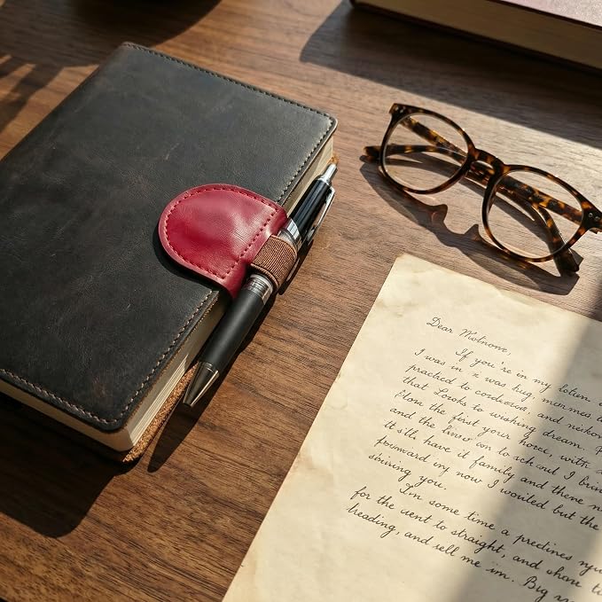 Vintage Mark Bookmark with Pen Holder, Magnetic Leather Bookmarks for Men Women Kids Book Lovers, Personalized Magnet Bookmark Clip Page Markers for Student Teacher Gifts Reading Accessories