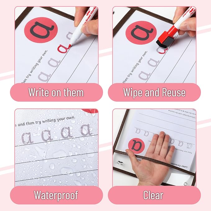 Mr. Pen- Reusable Dry Erase Pocket Sleeves, 10" x 14", 6 Pack, Sleek Dark Color, Clear Plastic Paper Sleeves, Ticket Holders, Clear Plastic Sheet Protectors, Teacher, School, Classroom Supplies