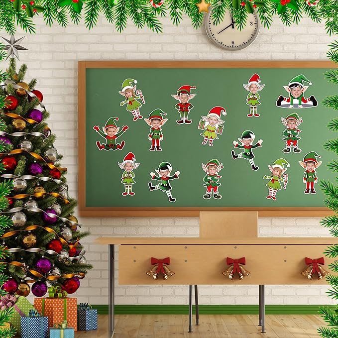 Gersoniel 72 Pcs Christmas Elf DIY Paper Cutouts Xmas Bulletin Board Decoration Christmas Cutouts Cartoon Decoration for Xmas Holiday Festival Party DIY Supplies Photo Crafts Home Decor