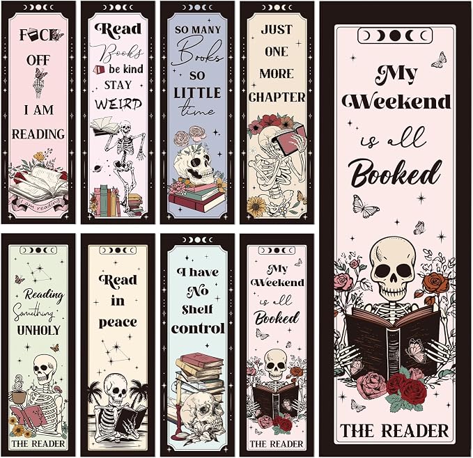 Wxiben Skeleton Flower Bookmarks Gifts - 40 Pcs Skeleton Reading Book Marks Gothic Skull Floral Book Markers Clip Double Sided Bookmarks for Women Bookish Bookworm Students Teachers Reader Club Gift
