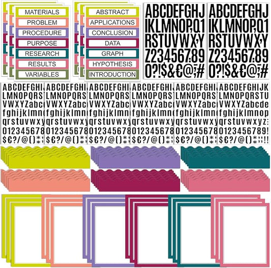 Sinload 92 Pcs Science Fair Board Supplies 60 Trim Scalloped Poster Boards 18 Presentation Subtitles 6 Project Titles 8 Letter Sticker for Classroom Display Boards(Bright Color,Wave)