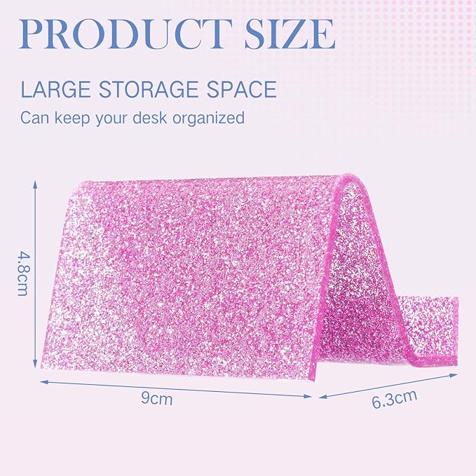 GlikCeil 6 Pack Pink Business Card Holder for Desk Glitter Acrylic Business Shine Card Holders Stand Organizer Display for Office Desktop