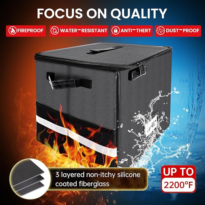 Vinyl Record Storage Box with Lock, Fireproof & Water-Resistant Record Organizer for 100+ 12-inch Vinyl Albums, Collapsible Crate with Lid & Handles, 13"x13"x13" Record Case