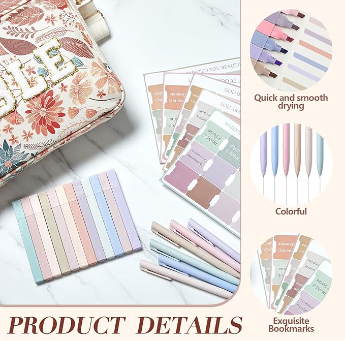 Large Bible Cover Case for Women, Bible Study Supplies Journaling Kit Chenille Letter PU Leather with Tabs Gel Pen Highlighters with Strap Easter Mothers Day Christian Gifts for Women Mom(Flower)
