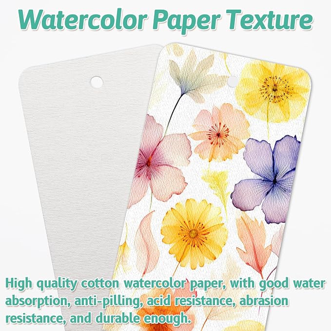 DSYIL 100 Sets Watercolor Paper Bookmarks with Tassels, Blank Book Marks Making Kit, Heavyweight Watercolor Paper Cards Bulk for Classroom Projects and DIY Craft, 5.5 x 2 Inches