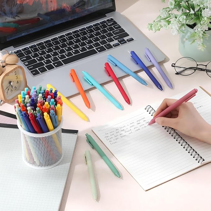 Crtiin 30 Pcs Gel Pens Bulk, 0.5mm Fine Point Black Ink Pens, Retractable Smooth Writing Quick Dry, Colored Aesthetic for School Office Journaling Teacher Appreciation Mother Day (Rainbow Color)