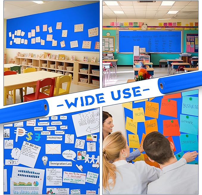 Hahafelt 16 in x 40 Ft Fabric Bulletin Board Roll Classroom Non Woven Fabric Background Decorations Waterproof Wrinkle Resistant Bulletin Board for Back to School Wall Decor(Deep Bule,Pure)