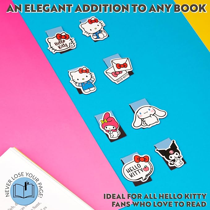 Hello Kitty Magnetic Bookmark Page Clip, School University Cute Reading Gifts (Blue 8 Pack)