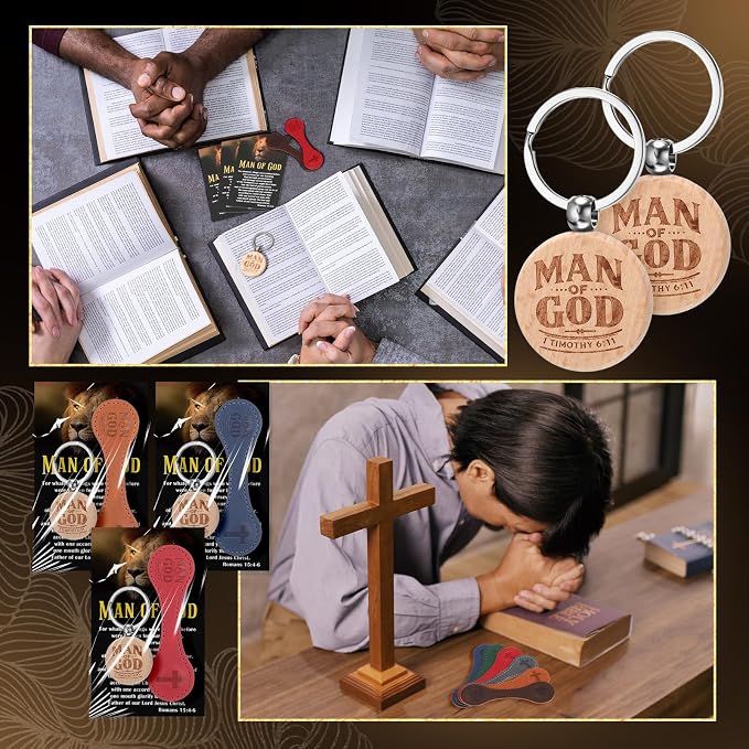 AmazingSpark 15 Sets Man of God Christian Gifts for Father's Day, Church Keychains Religious Magnetic Bookmarkers with Bible Verse Card Happy Father's Day Gifts for Father Priest Ministry (Classic)