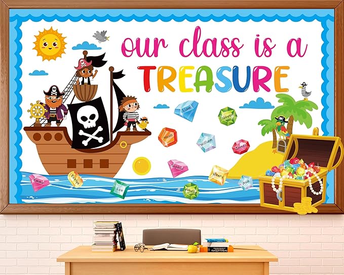 Summer Ocean Bulletin Board Decorations Set Our Class is a Treasure Classroom Paper Cutouts Back to School Pirate Diamond Treasure Bulletin Board Decor for School Door Chalkboard Wall