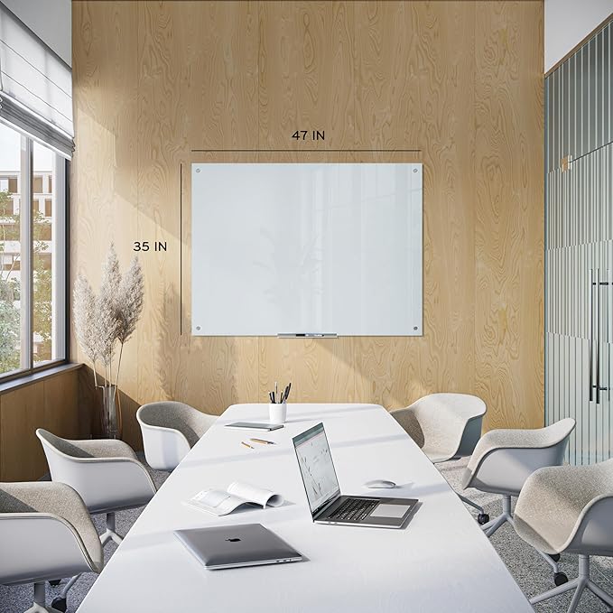 U Brands Glass Whiteboard 36" x 48", Frameless White Frosted Dry Erase Board, Wall Mounted for Office, Home, and Classroom, Includes Marker