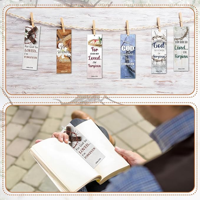Dispowreath 60 Pcs for God So Loved Bookmarks Religious John 3: 16 Bookmarks Church Exchange Gifts for Men & Women Sunday School Vbs Church Prizes Party Favors