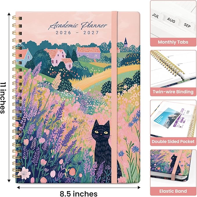Planner 2026-2027, Academic Year Weekly and Monthly Calender Planner, from Jul 2026 - Jun 2027, Spiral Bound School Planning Book, Perfect for Teacher, Student, Women & Men, A4 (8.5" x 11"), Meadow Wanderer