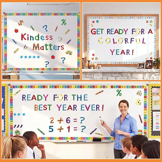 221 Pcs Crayon Bulletin Board Letters, Round Alphabet Number Punctuation Symbol Combo Letter Cutouts, Colorful Classroom Decoration for Summer School Chalkboard Whiteboard Poster Wall