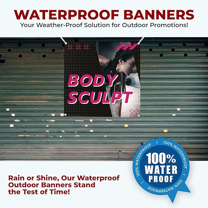 Body Scullpt Large Banners and Signs for Outdoor by Mavis Printing-Polyester Banner with 4 Holes for Easy Hang Indoor & Outdoor|4x1 Feet HD Print Sign to Promote Church| Made in USA
