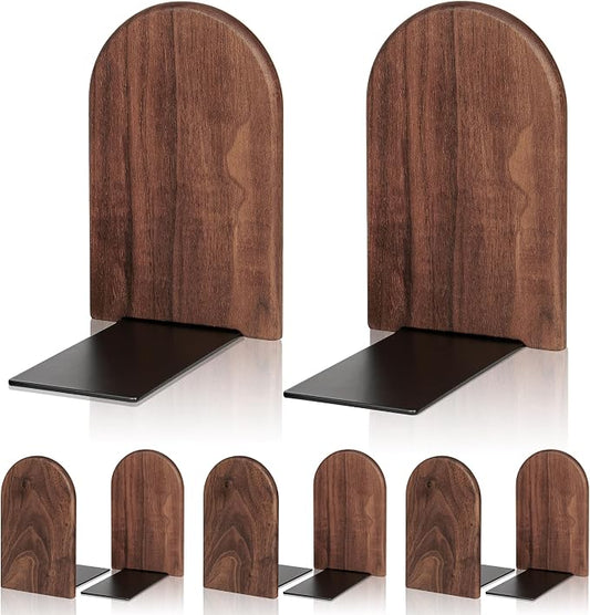 Book Ends Bulk, 4Pairs Walnut Heavy Duty Bookends, Holds Heavy Books, Non-Skid, Perfect for Office Desk