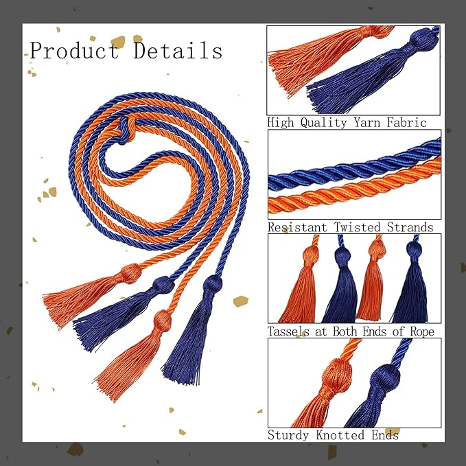 Graduation Double Honor Cords with Tassels Braided Academic Ropes for High School College Ceremony 68 Inch (Royal Blue+Orange)