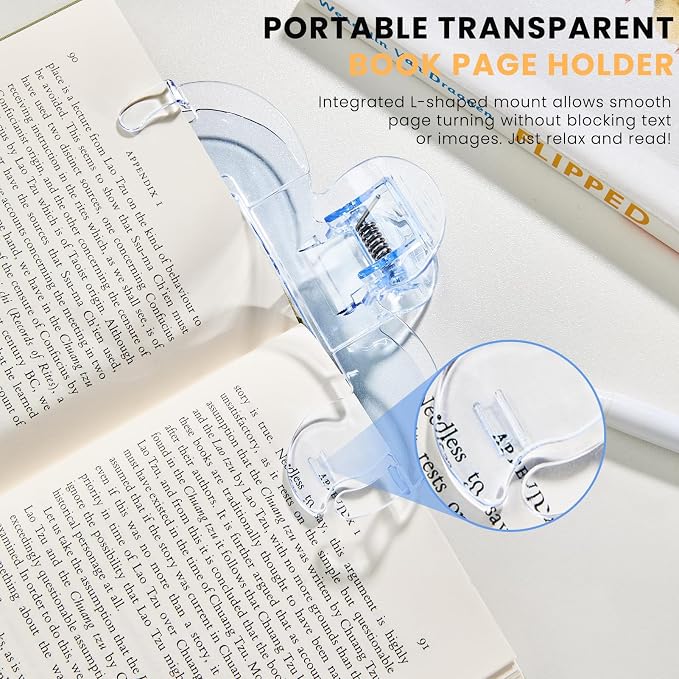 Transparent Book Page Holder for Reading, Large Book Clips to Hold Book Open, Music Book Page Holder Clip, Book Opener Holder for Teaching, Cooking (Light Blue)