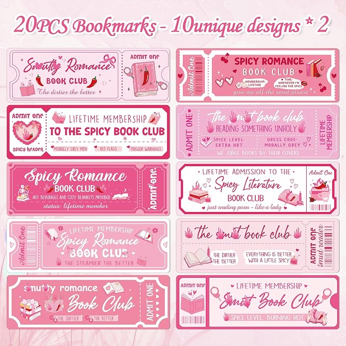 Wxiben Smut Bookmarks Gifts for Women - 20PCS Smutty Bookmarks Hot and Spicy Book Marks for Women Girls Reading Page Clip for Book Lovers Students Teacher Dark Romance Bookish Bookworm Gift