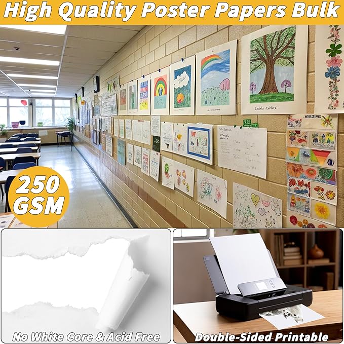 100 Pcs 14 x 18 In Poster Board White Poster Board Paper Bulk 250 GSM Thickness Vision Boards Smart PosterBoard for Drawing School Arts Craft Projects Presentations Scrapbooking Blank Graphic Display