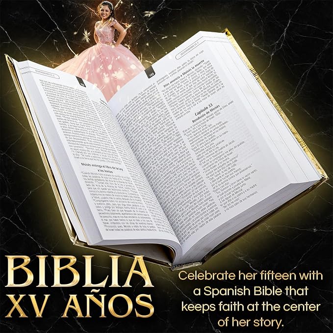 Quinceanera Biblia catolica en español Metalic Cover for XV años - Spanish Bible Large Print - Biblia en español letra Grande Quinceanera Decorations Quinceanera gifts - Quinceanera bible catholic