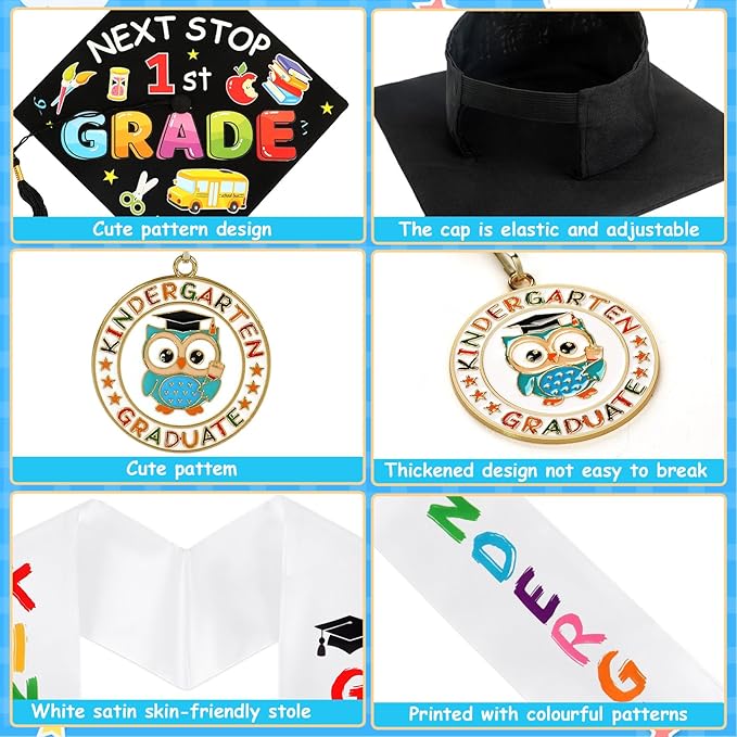 Kindergarten Graduation Cap Stole Medal Set, 2026 Preschool Kindergarten Graduation Gifts Party Supply for Boys Girls