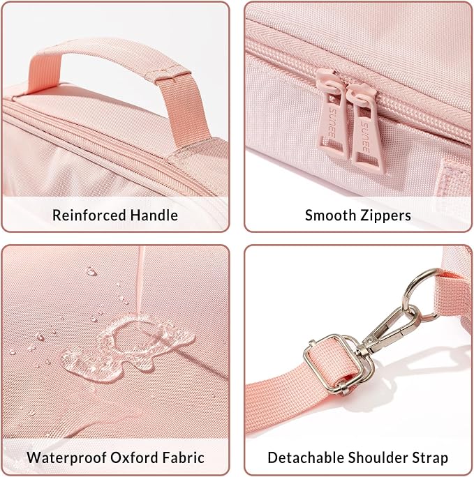SUNEE Bible Cover for Women, Large Bible Bag w/Shoulder Strap Carrying Book Case w/Pen Slots and Zippered Pocket, Gift for Women & Men, Pink