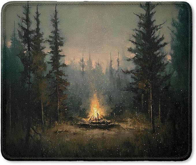 Vintage Moody Forest Camping Mouse Pad, Camping Lovers Camper Gifts, Rustic Pine Tree Campfire Mouse Pad for Home Office Computer Gaming Desk Essentials, 9.5x7.9 Inch