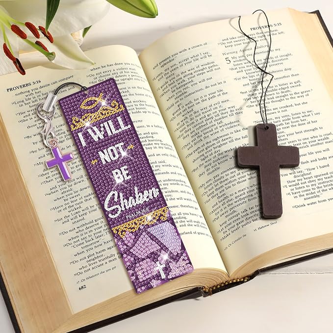8 Pieces Christian Bible Verse Diamond Art Bookmarks 5d Christian Beaded Bookmark Acrylic Tassel Bookmark for DIY Making Beginners Adults Arts Craft Supplies (Bible)