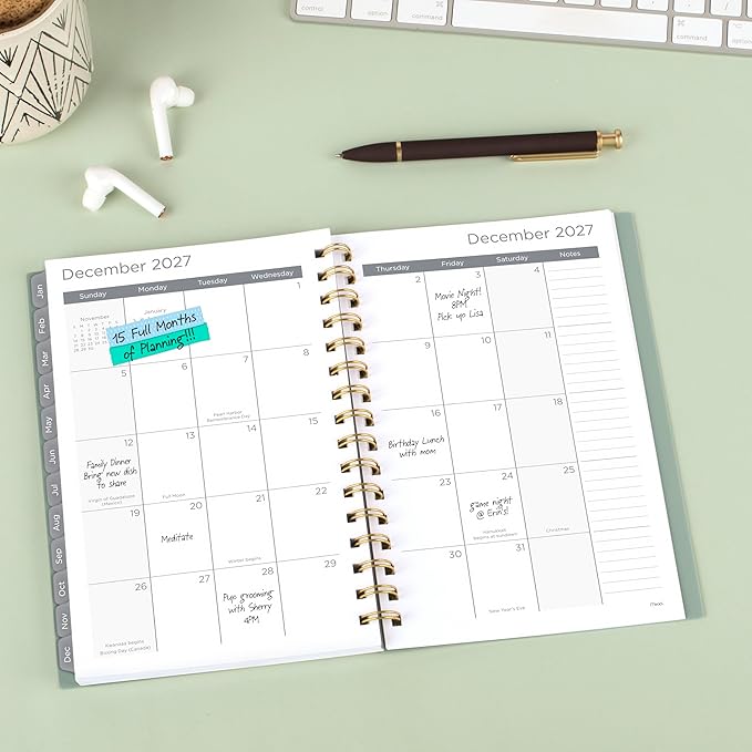 Mead 2027 Planner, Weekly & Monthly, 15-Month Oct-Dec, 5.5" x 8.5", Soft Grass (1806-200-27)