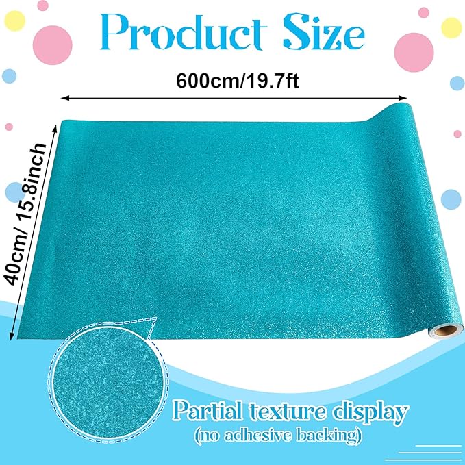 gisgfim 16" x20ft Glitter Bulletin Board Paper Roll Sparkle Color Bulletin Board Background Poster Paper Non Fading Gift Wrapping DIY Art Crafts for Office Classroom Decoration, Light Turquoise