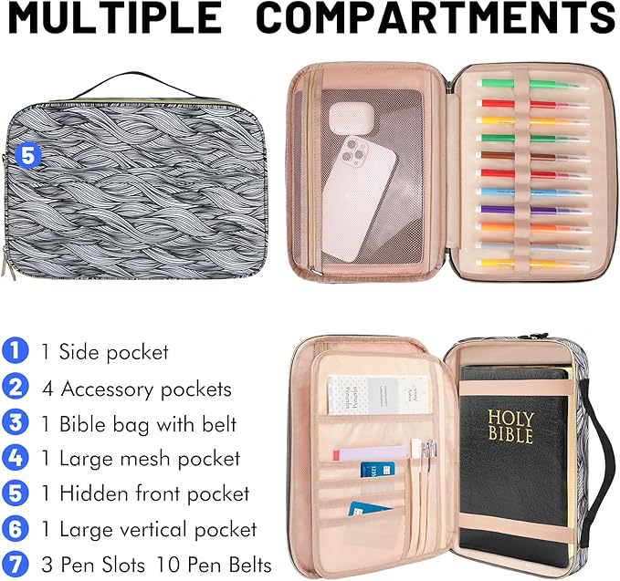 Dofilachy Bible Covers Women - Stylish Bible Case Women - Large Bible Cover w/ Durable Handle - Bible Carrying Case Girls Boys Kids w/ Metal Zipper - Bible Bag Journal Case (Dofilachy-bible bag)