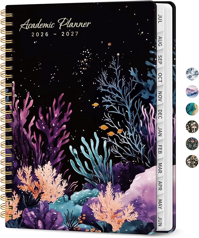 Planner 2026-2027, Academic Monthly and Weekly Calendar Planner for Women, July 2026 - June 2027, Hardcover Pretty Agenda Planner Book with Tabs, Spiral Daily Organizer for School Office Home Supplies, 8.5" x 11" - Coral Dream