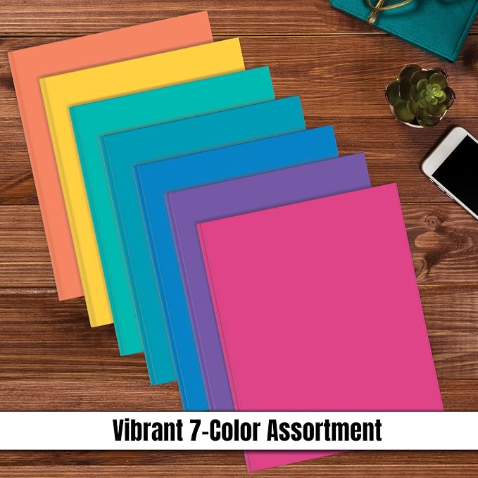 2 Pocket Folders, Assorted 7 Vibrant Colors with Complementing Interior Colors, Fits Letter Size Paper, for School, Office, Home (with Prongs, 25)