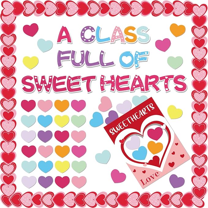 Valentine's Day Love Heart Bulletin Board Decrations Class Cut-Outs Pink Border Valtes Party Supplies Shool Classrom Wall Door Decorl