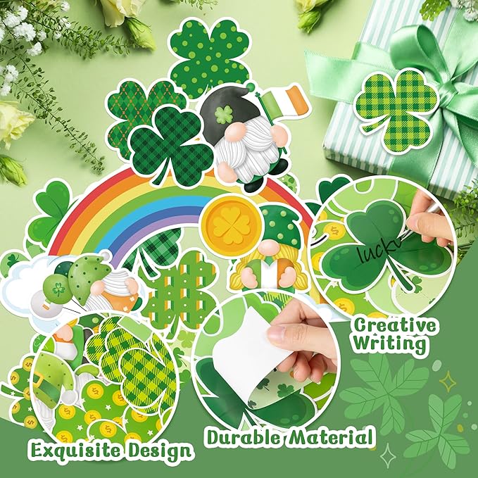 145Pcs St. Patrick's Day Bulletin Board Classroom Decoration Lucky to Have You Here Cutouts Irish Shamrock Gnome Name Tags Green Plaids Border Trim School Chalkboard Home Wall Door Party Decor