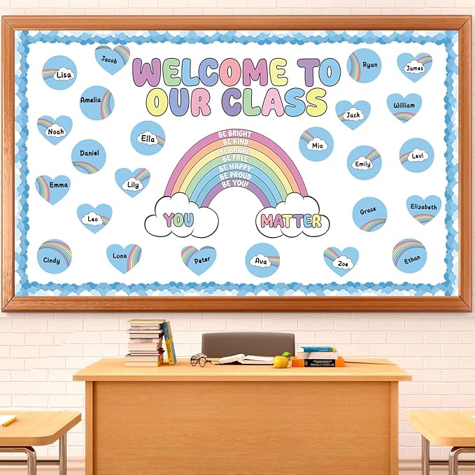 Summer Rainbow Bulletin Board Set Back to School Classroom Decoration Positive Affirmation Bulletin Board Inspirational Rainbow Cutouts for First Day of School Home Chalkboard Wall Door Decor