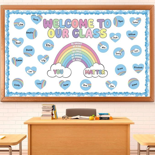 Summer Rainbow Bulletin Board Set Back to School Classroom Decoration Positive Affirmation Bulletin Board Inspirational Rainbow Cutouts for First Day of School Home Chalkboard Wall Door Decor