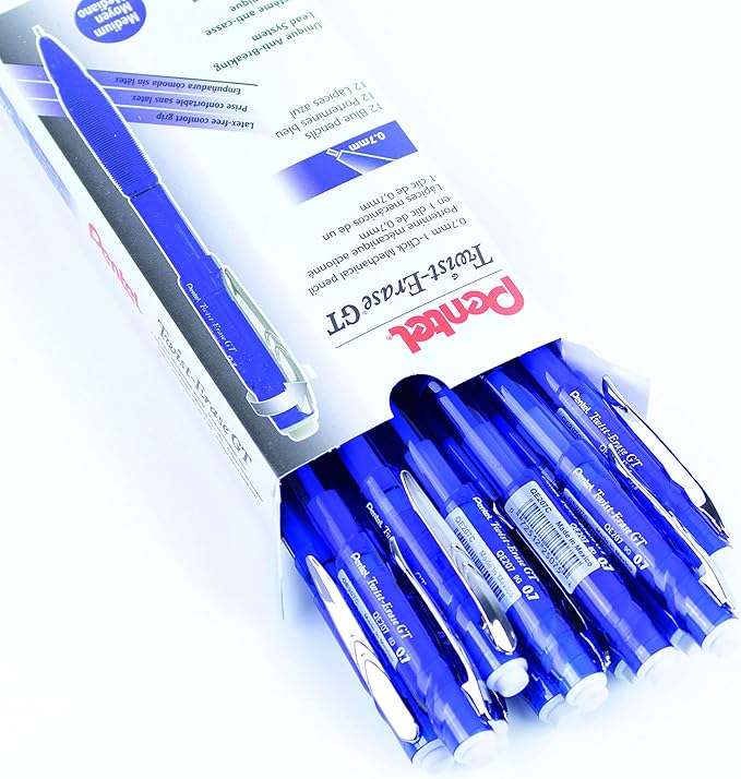 Pentel Twist-Erase GT, 0.7mm, Mechanical Pencil Transparent Blue, Box of 12 (QE207C)
