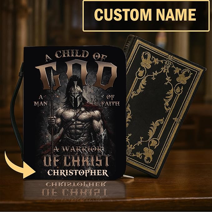 Custom Leather Bible Cover with Name – Personalized Bible Case for Women Zippered with Handle, Bookmark & Storage Pockets, Christian Gift for Mom, Daughter, Grandma (A Child of God, M-2XL)