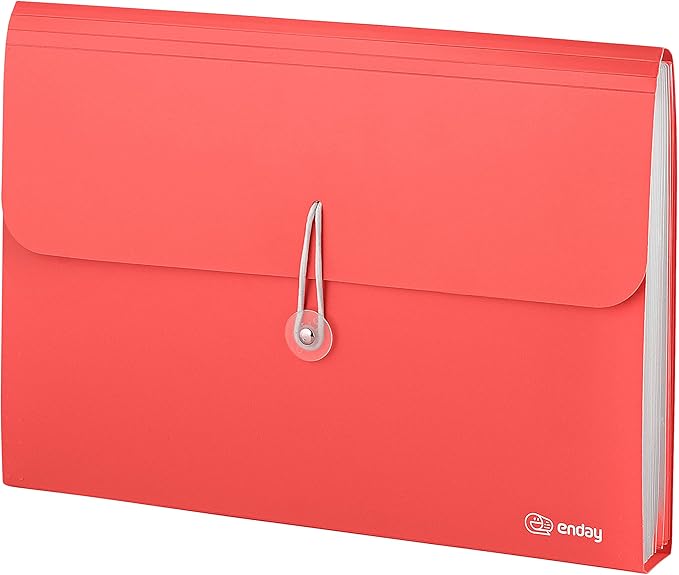Accordion File Organizer Red, 7 Pocket Expanding File and Cover Folder with Labels, Plastic Portable Desktop Letter A4 Paper, Also Available in Purple, Green, Pink, Blue, Grey, 1 Pc – By Enday