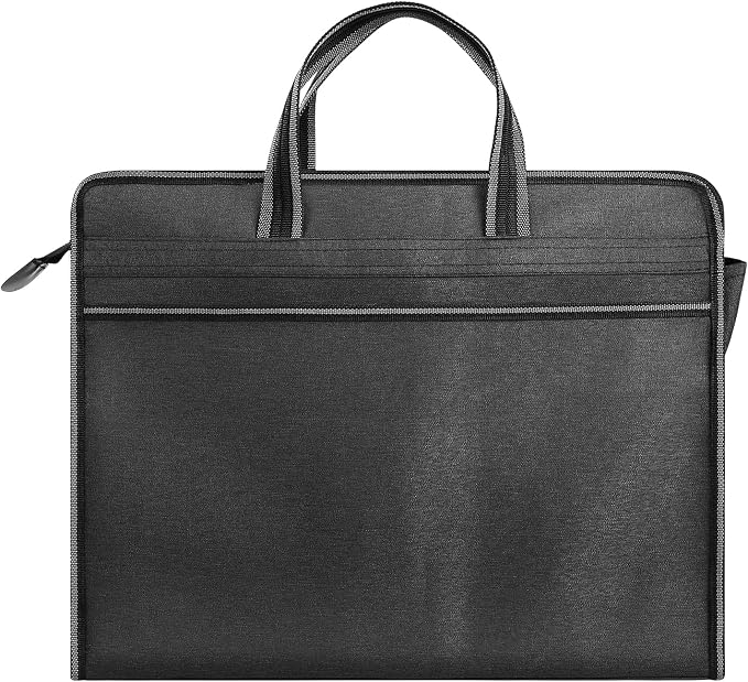 Oxford Zippered Document Bag with Handle File Tote Bag Pouch for Carrying Paper Files Books Filing Folder 1 Pack (H-Black)